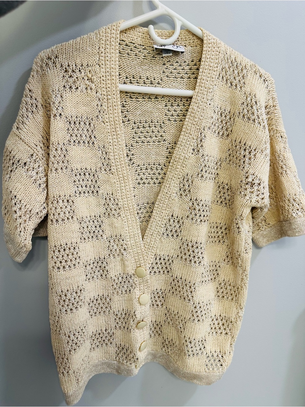Vintage Skene St. John short-sleeve textured knit cardigan cream small